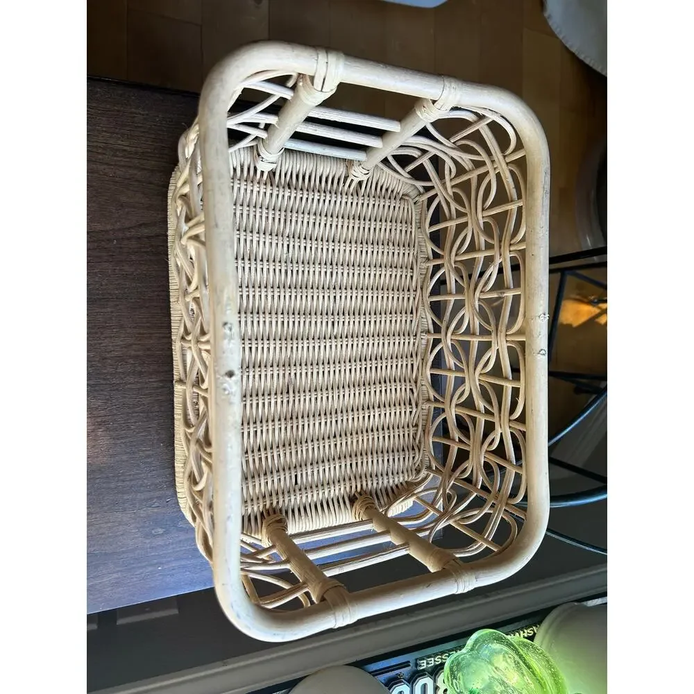 Vintage Wicker Basket Rattan MCM Bamboo Caddy Carrier